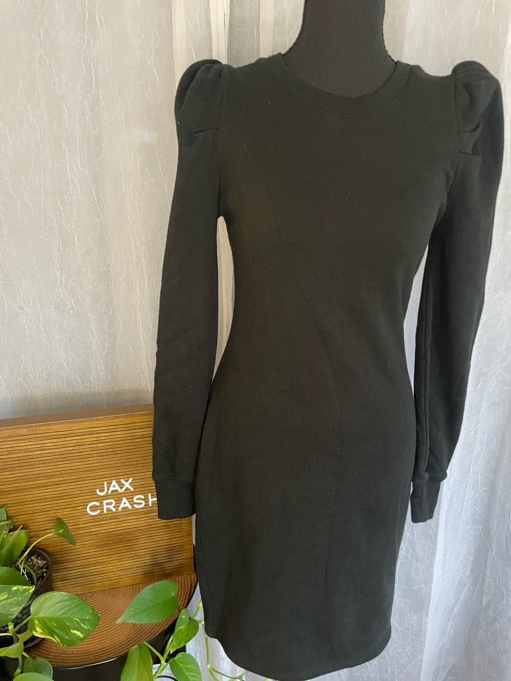 Express Black Long Sleeve Puff Shoulder Dress